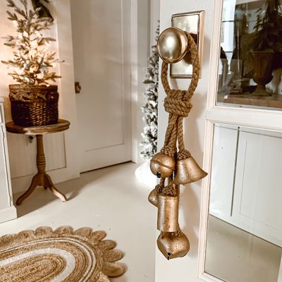 Gold Finish Metal Bells On Jute