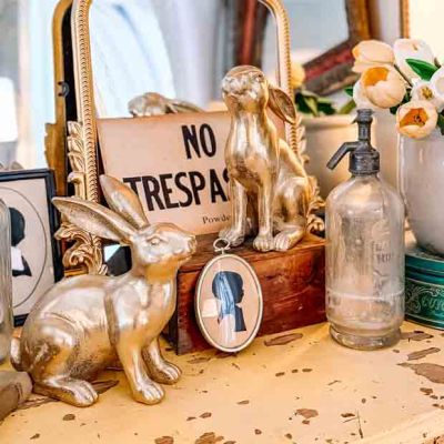 Gold Finish Rabbit Figurines Set of 2