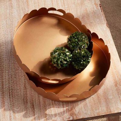 Gold FInish Scalloped Round Tray Set of 2
