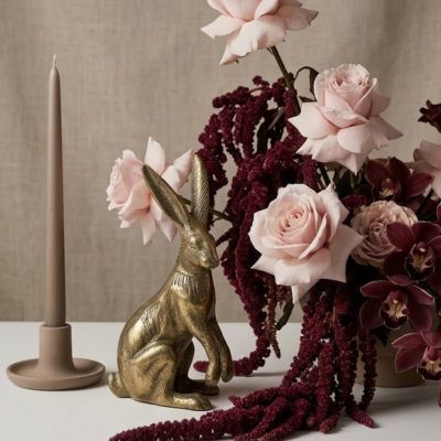 Gold Finish Sweet Bunny Figure 7 inch