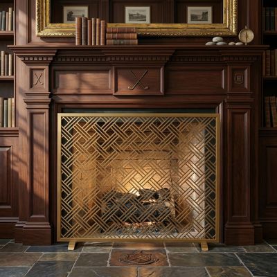 Gold Finished Cross Hatch Fireplace Screen