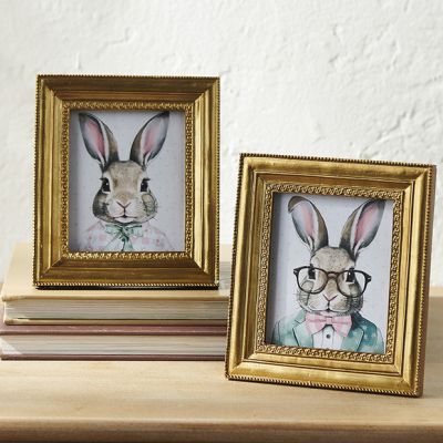 Gold Framed Dapper Bunny Art Set of 2