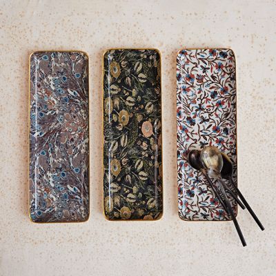 Gold Rim Patterned Metal Tray Set of 3