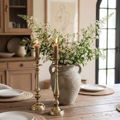 Gold Tone Cast Iron Taper Candle Holder Set of 2