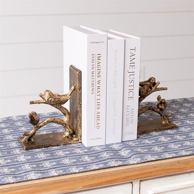 Golden Birds on Branch Bookend Set