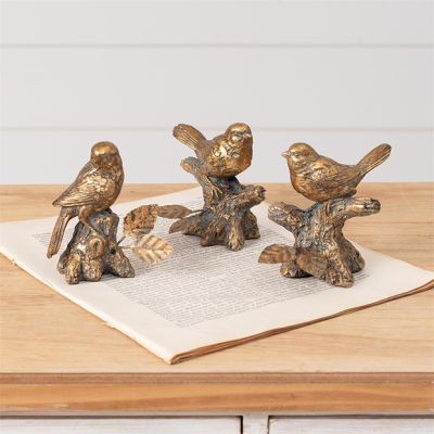Golden Birds On Limb Figurine Set of 3