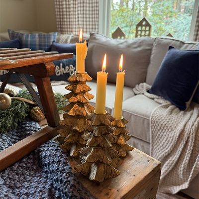Golden Christmas Tree Taper Holder Set of 3
