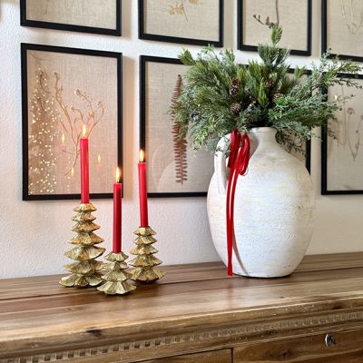 Golden Christmas Tree Taper Holder Set of 3