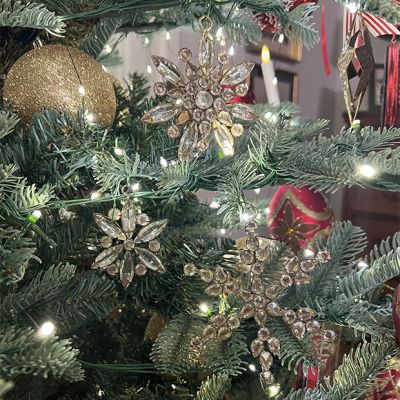 Golden Snowflake Jeweled Ornament Set of 3