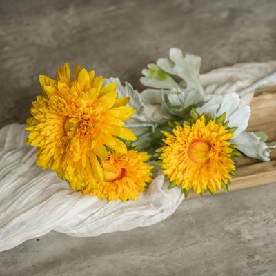 Golden Yellow Faux Garden Mum Stem Set of 4