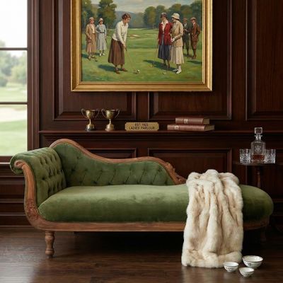 Gorgeous Green Velvet Upholstered Chaise Lounge