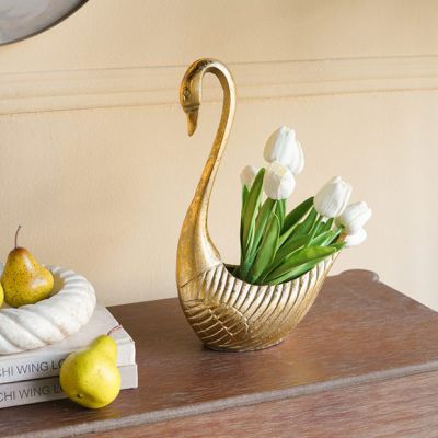 Graceful Gilded Swan Figurine 13 Inch