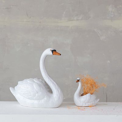 Graceful Stoneware Swan Figure