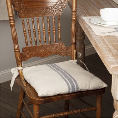 Grain Sack Stripe Chair Pad Blue Set of 2