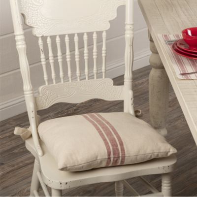 Grain Sack Stripe Chair Pad Red Set of 2