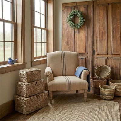 Grain Sack Stripe Farmhouse Rolled Arm Chair