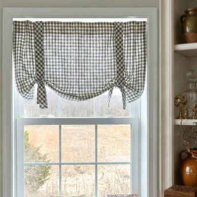 Gray Gingham Check Roman Window Valance