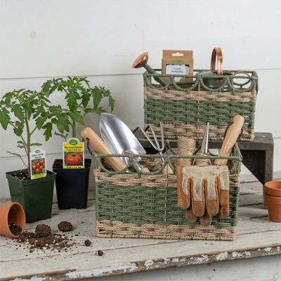 Green and Tan Woven Rattan Nesting Baskets Set of 2