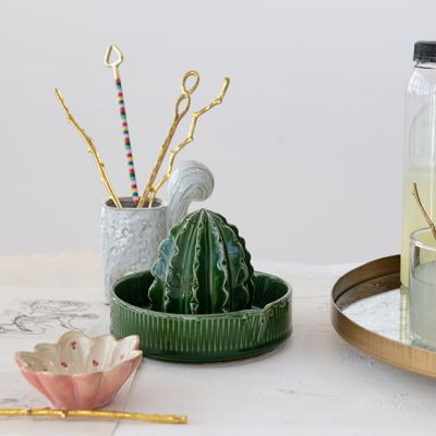 Green Cactus Shaped Stoneware Juicer