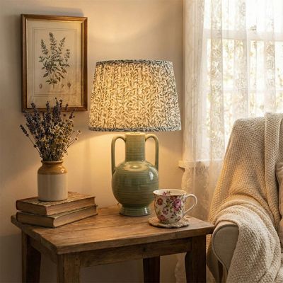 Green Ceramic Jug Lamp with Printed Shade