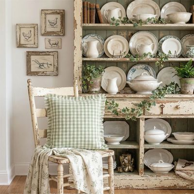 Green Checked Throw Pillow With Fringe