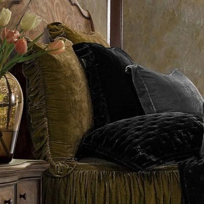 Green Faux Velvet Ruffled Euro Sham