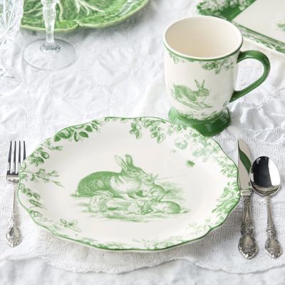 Green Floral Bunny Dinner Plate Set of 4