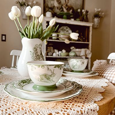 Green Floral Bunny Ice Cream Bowl Set of 4