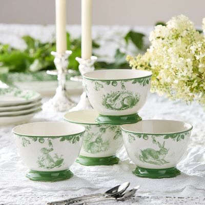 Green Floral Bunny Ice Cream Bowl Set of 4