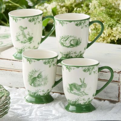 Green Floral Bunny Mug Set of 4