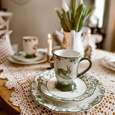 Green Floral Bunny Mug Set of 4