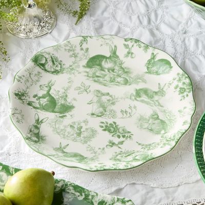 Green Floral Bunny Round Platter