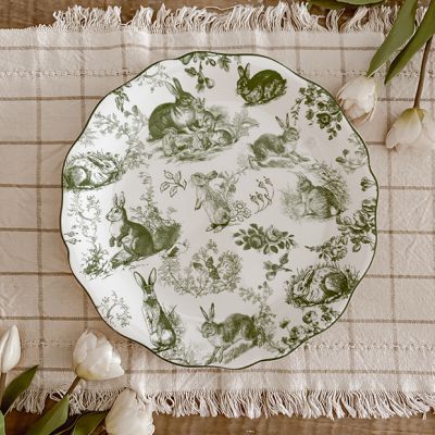 Green Floral Bunny Round Platter