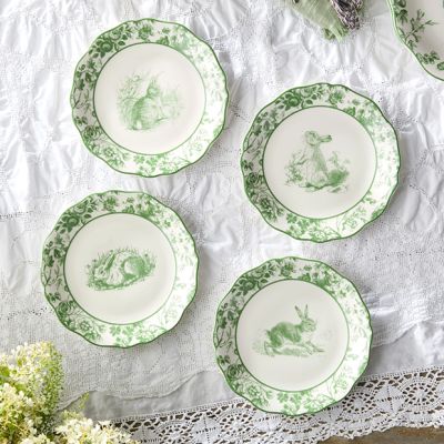 Green Floral Bunny Salad Plate Set of 4