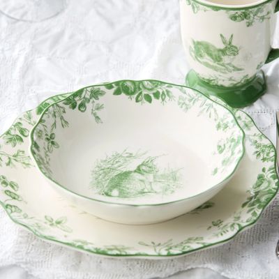 Green Floral Bunny Soup Bowl Set of 4