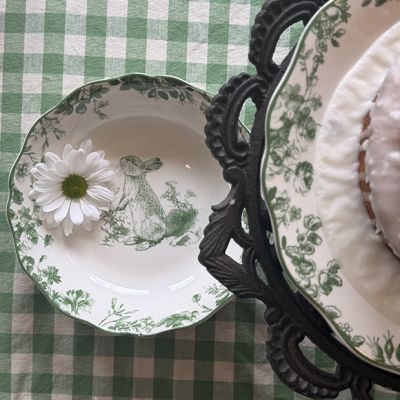 Green Floral Bunny Soup Bowl Set of 4