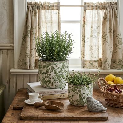 Green Floral Ceramic Planter Pot Set of 2