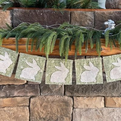 Green Floral Felt Bunny Garland