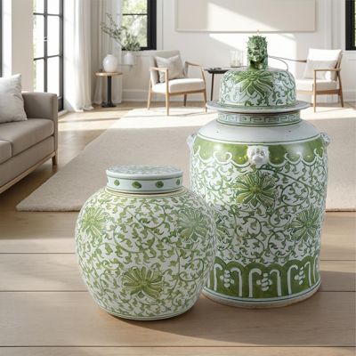 Green Floral Lidded Ginger Jar
