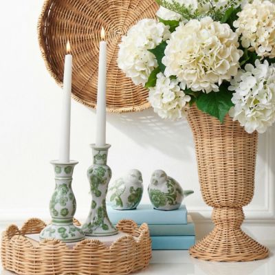 Green Floral Taper Candlestick Set of 2