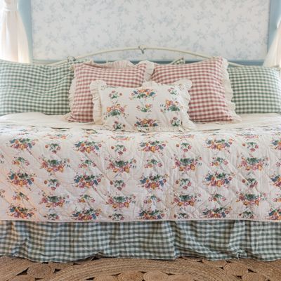 Green Gingham and Floral 5 Piece Daybed Quilt Set