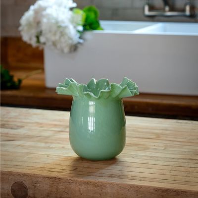 Green Glass Blossom Vase