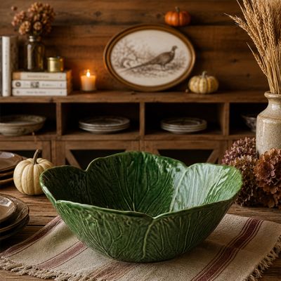 Green Glazed Garden Cabbage Deep Bowl