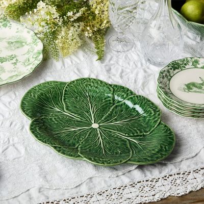Green Glazed Garden Cabbage Oval Platter