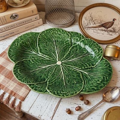 Green Glazed Garden Cabbage Oval Platter