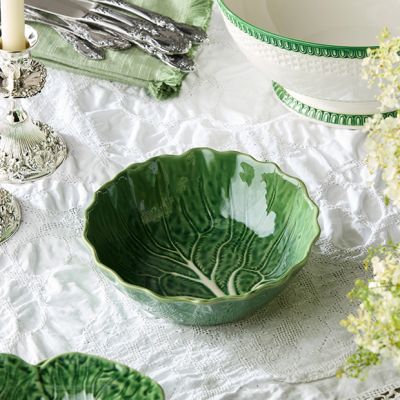 Green Glazed Garden Cabbage Soup Bowl Set of 4