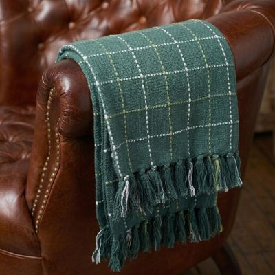 Green Plaid Tasseled Throw Blanket