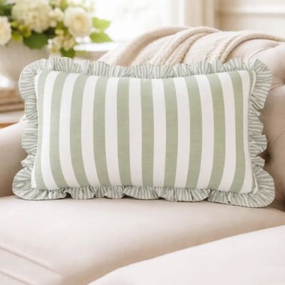 Cottage Garden Ruffled Throw Pillow Green