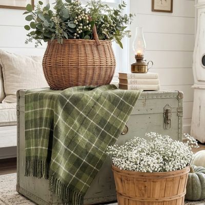 Green Tartan Fringed Throw Blanket