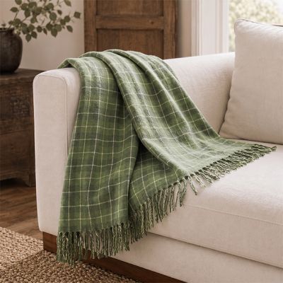 Green Tartan Fringed Throw Blanket